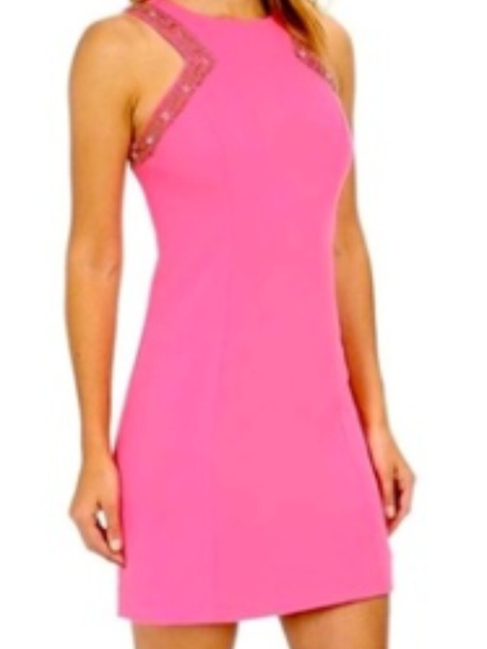 Lilly Pulitzer Hot Pink Beaded Shift Dress Size 6 - Wedding Guest Resort Wear